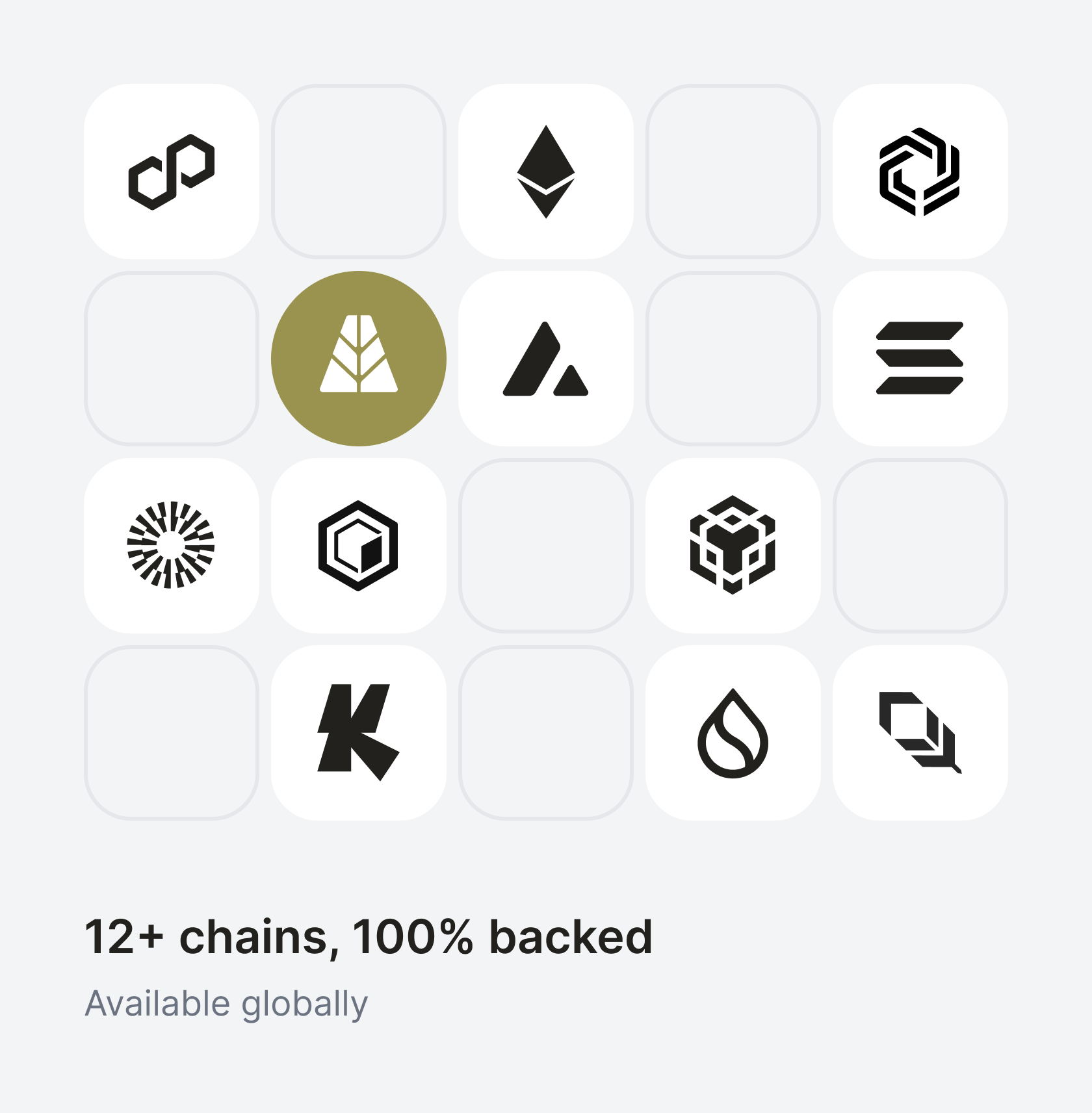 12+ chains, 100% backed - Available globally