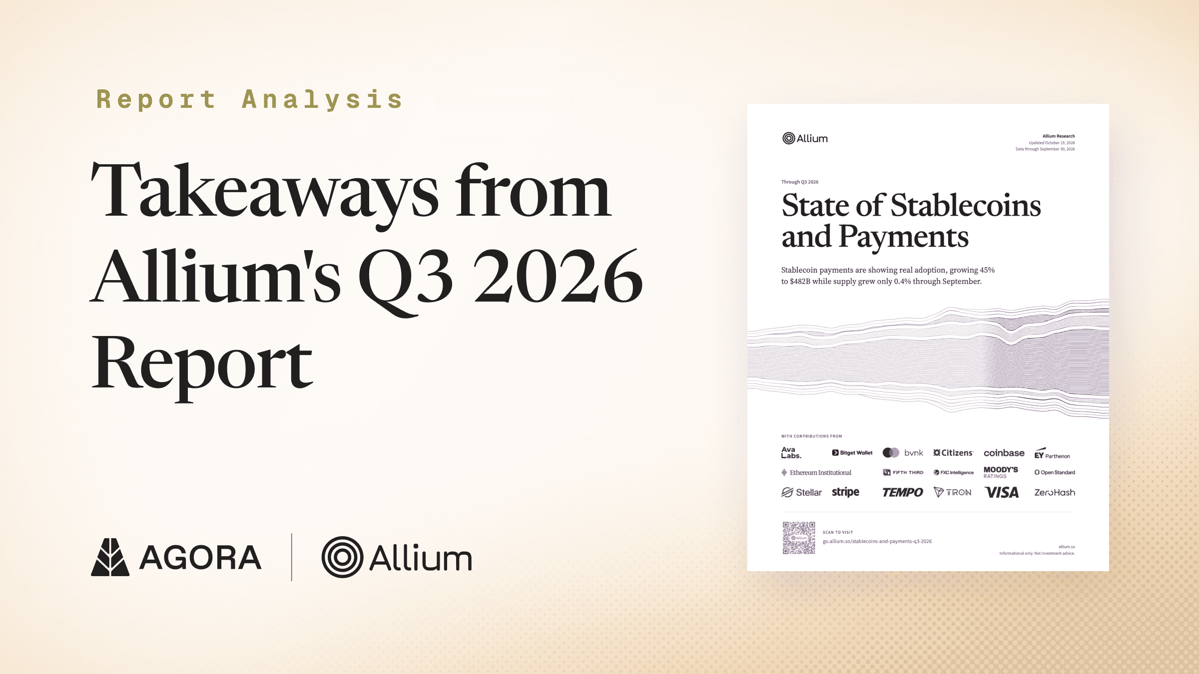 Report Analysis: Takeaways from Allium's Q3 2026 Report, with the cover of Allium's State of Stablecoins and Payments report