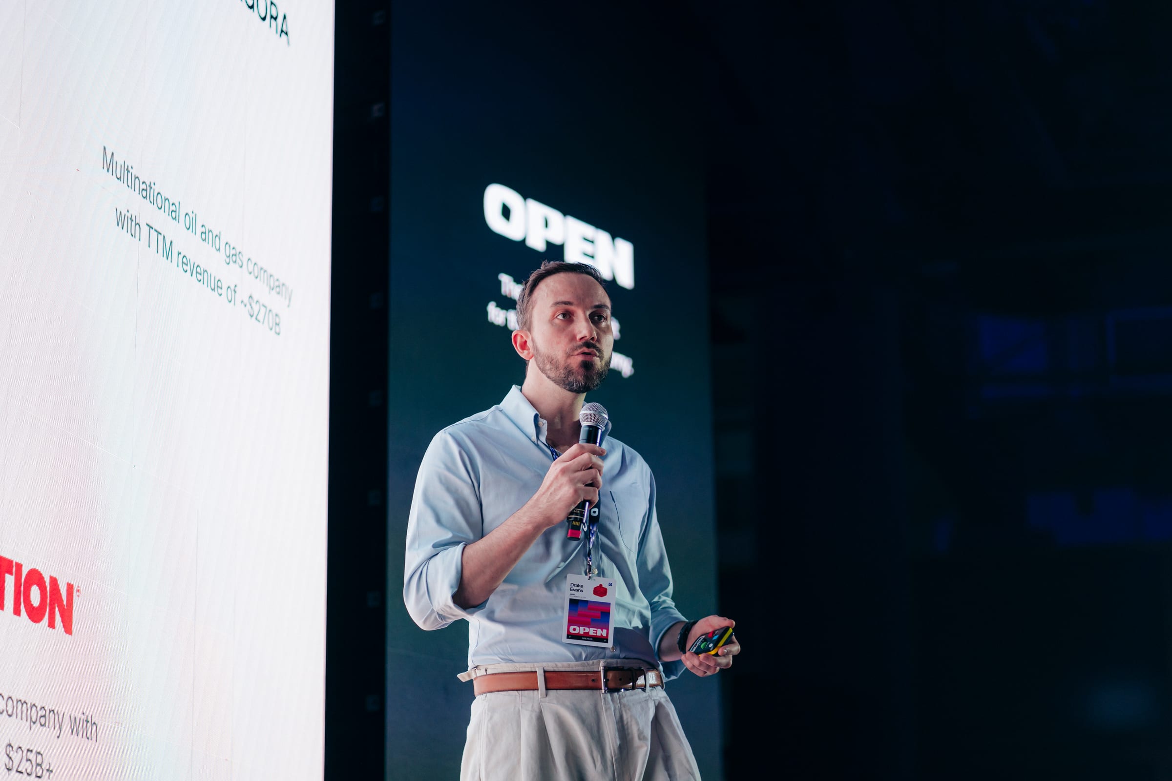 Drake Evans, Agora CTO, delivering the keynote on stage at Monad’s inaugural OPEN in Singapore